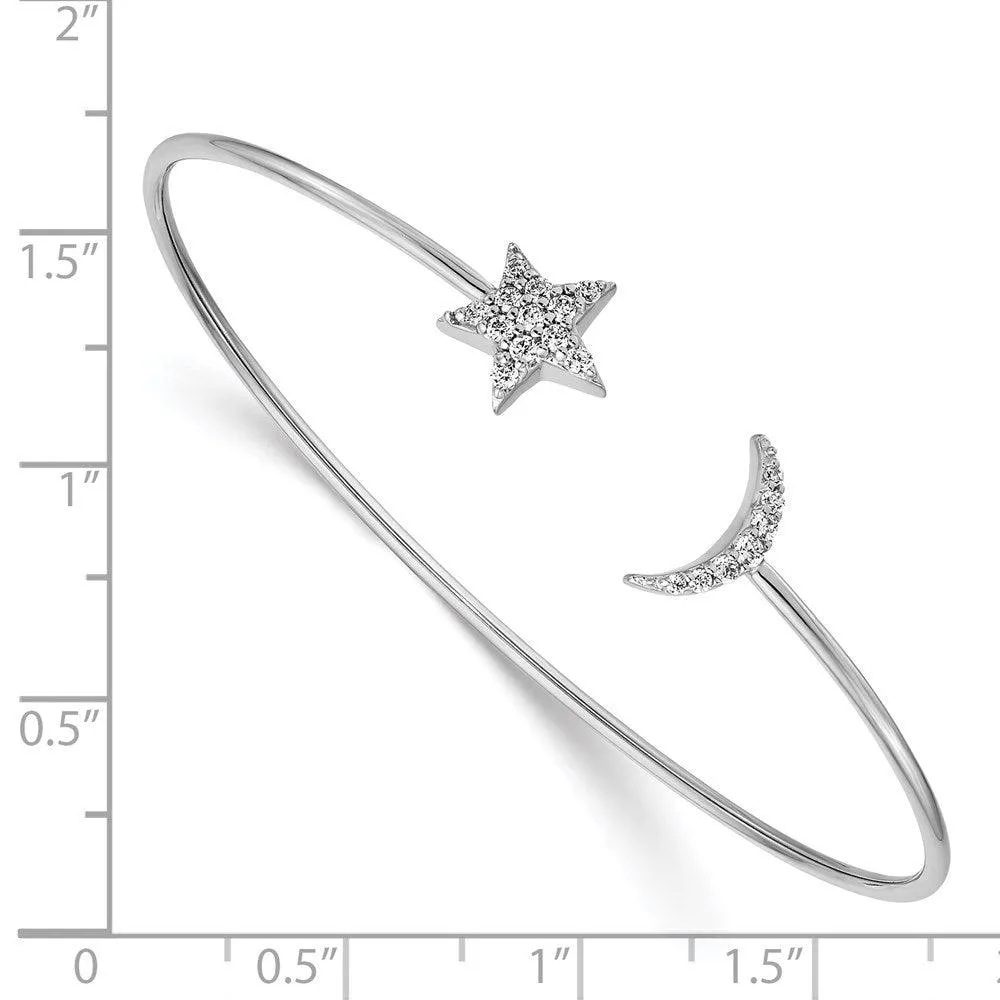 14k White Gold Diamond Moon & Star Flexible Bangle
