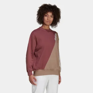 adidas Originals Women's Adicolor Sliced Trefoil Crewneck Sweatshirt Quiet Crimson / Chalky Brown