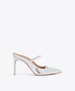 Aurora 90 Silver  Leather Heeled Mules