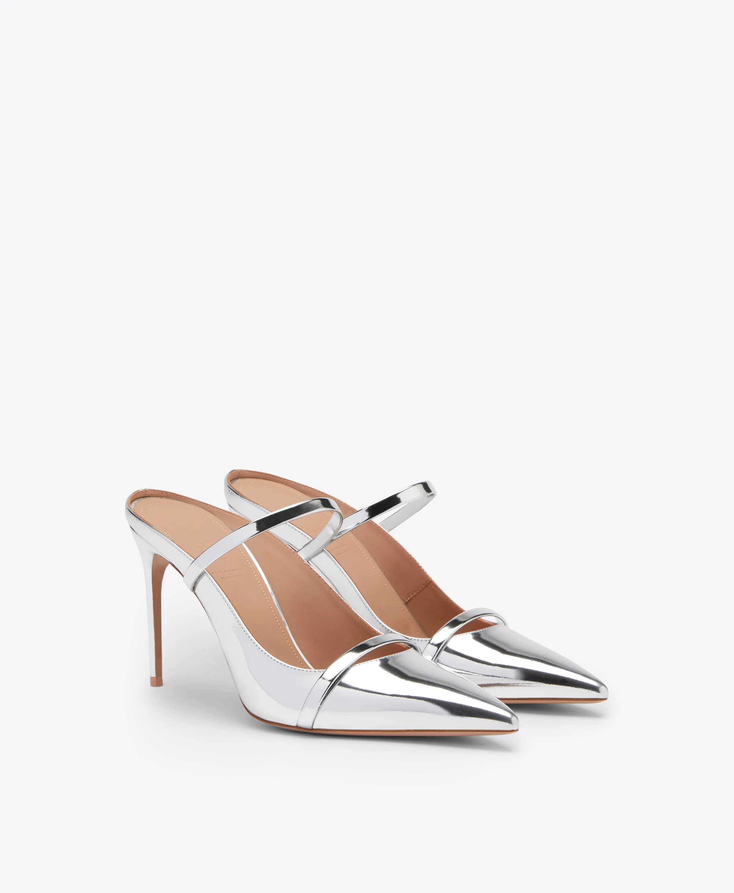 Aurora 90 Silver  Leather Heeled Mules