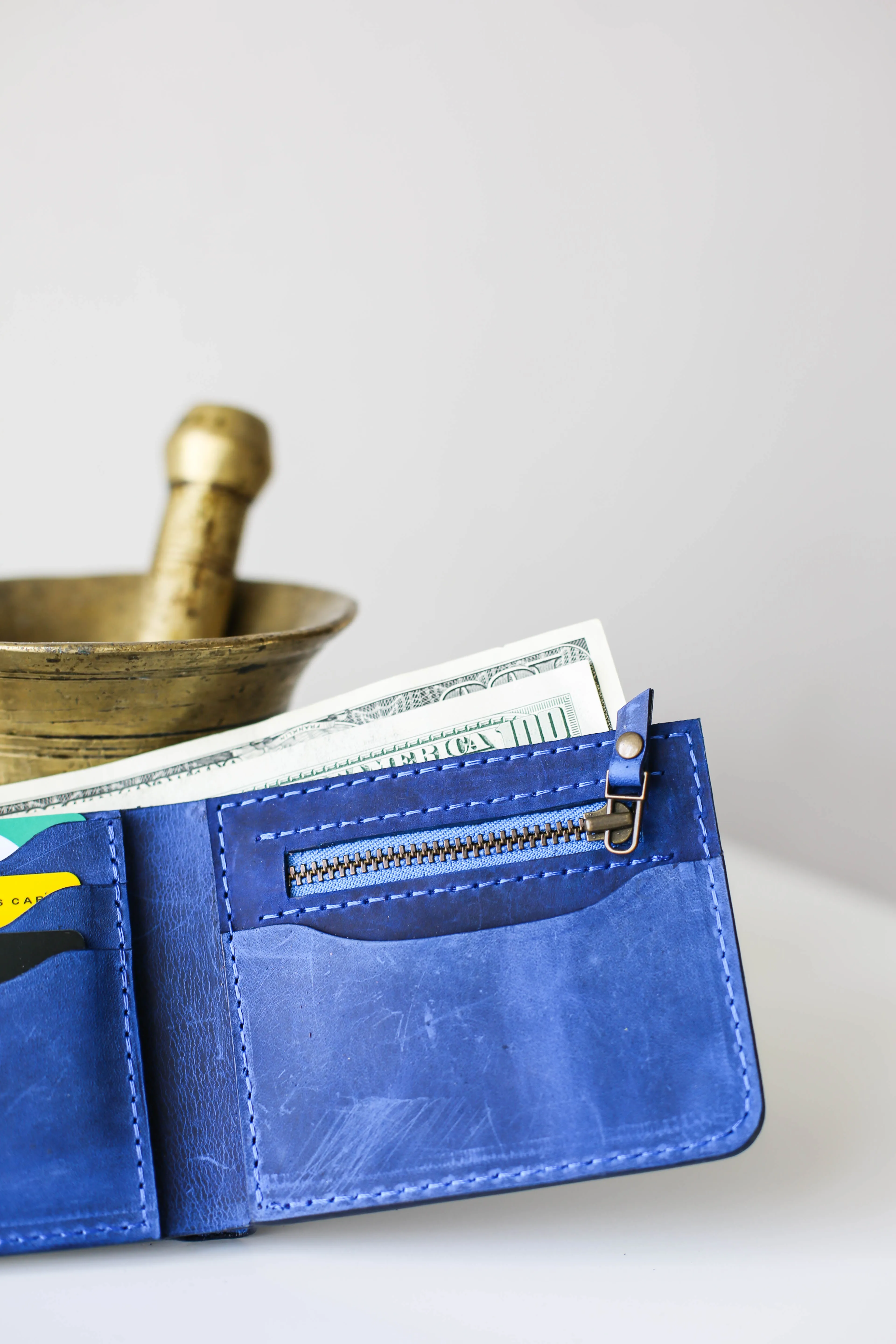 Bifold Leather Wallet - Electric Blue