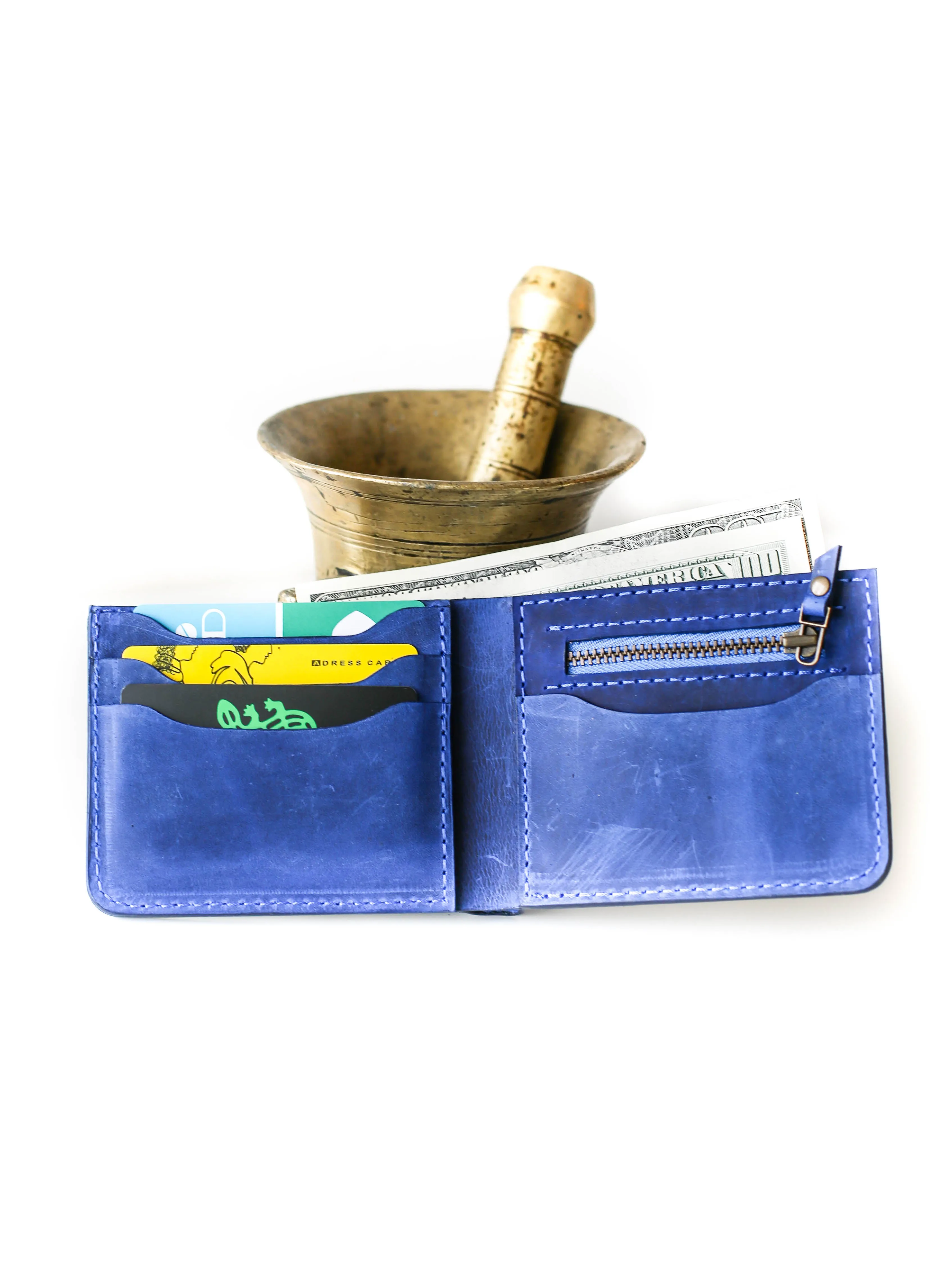 Bifold Leather Wallet - Electric Blue