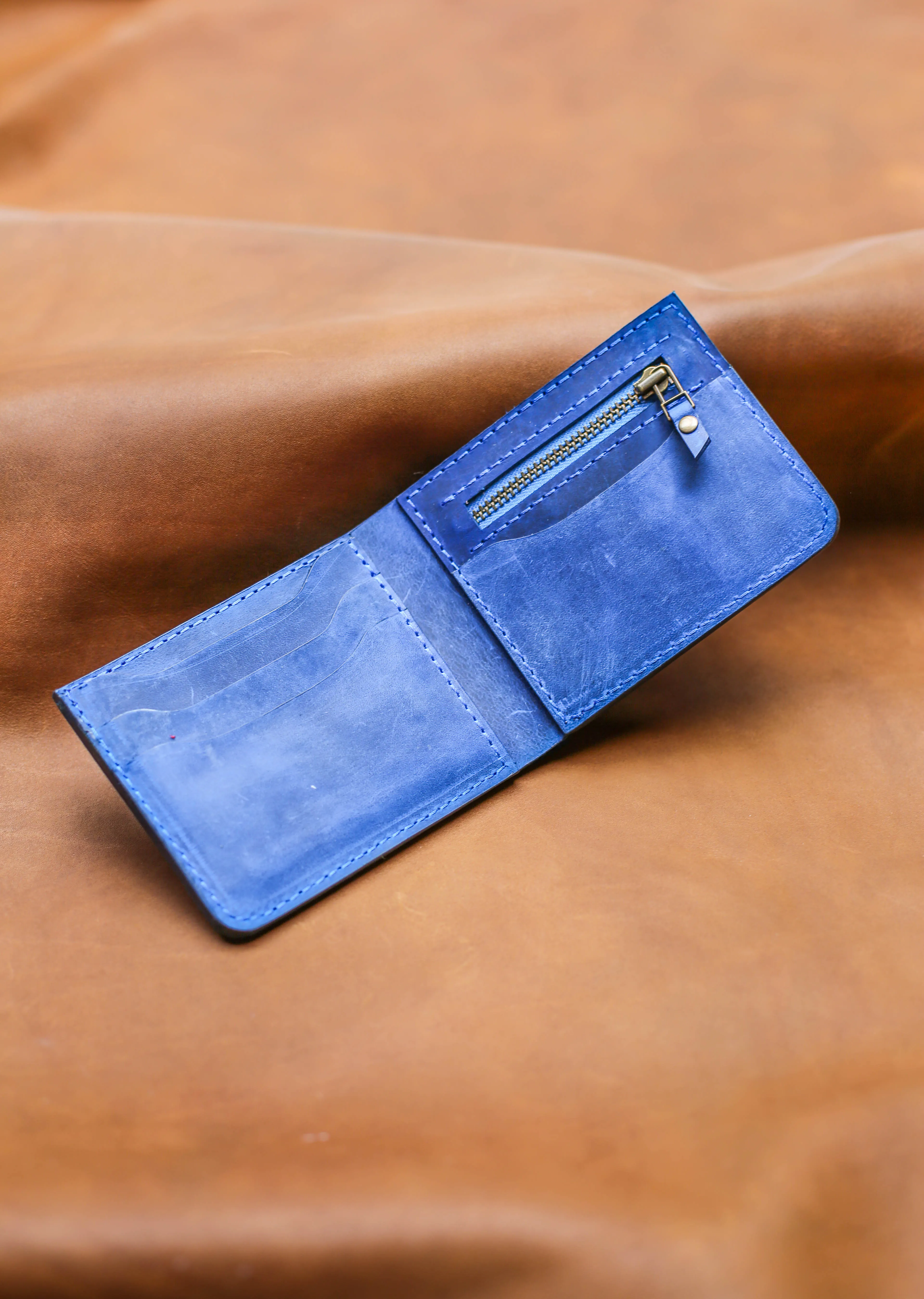 Bifold Leather Wallet - Electric Blue