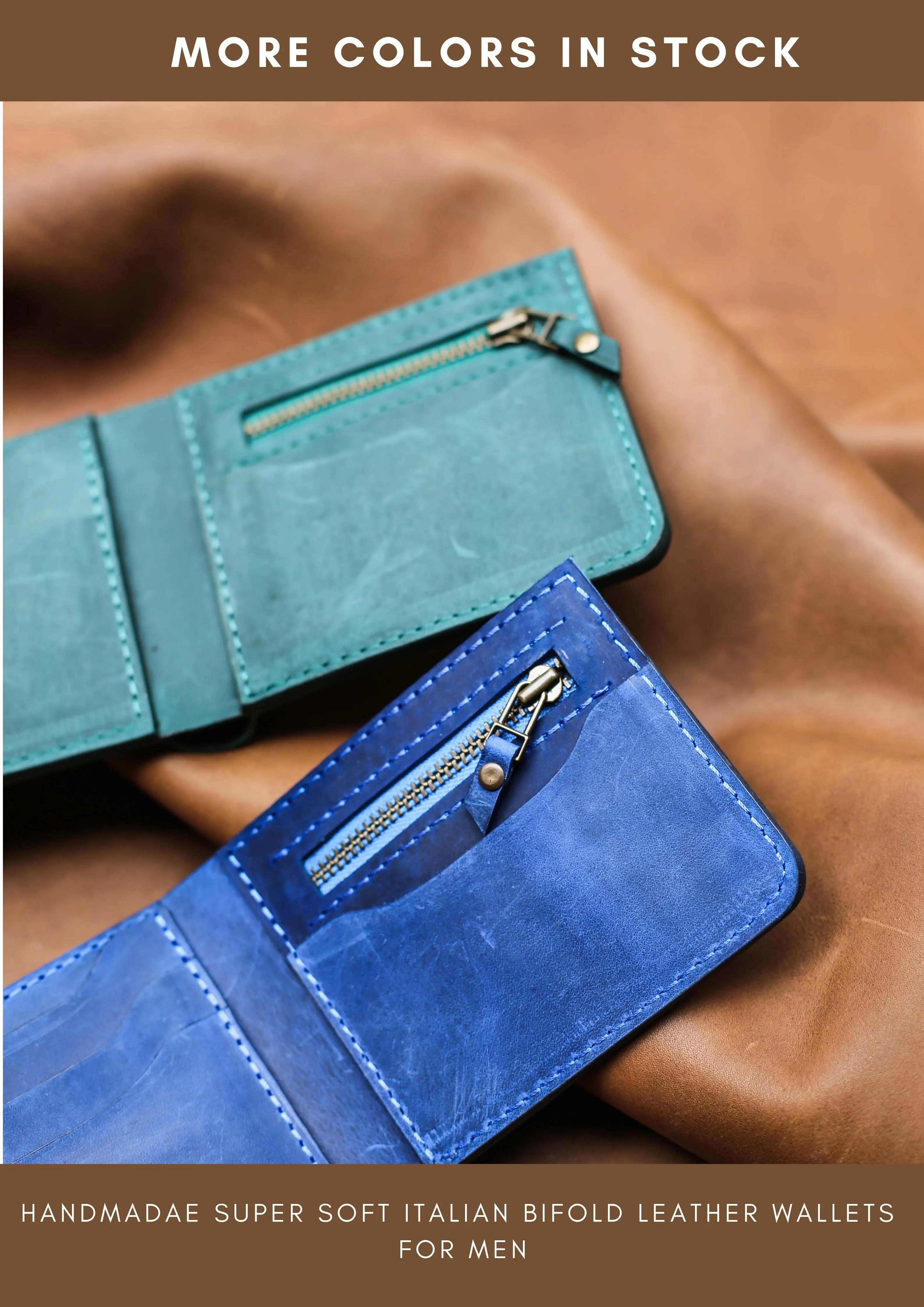 Bifold Leather Wallet - Electric Blue