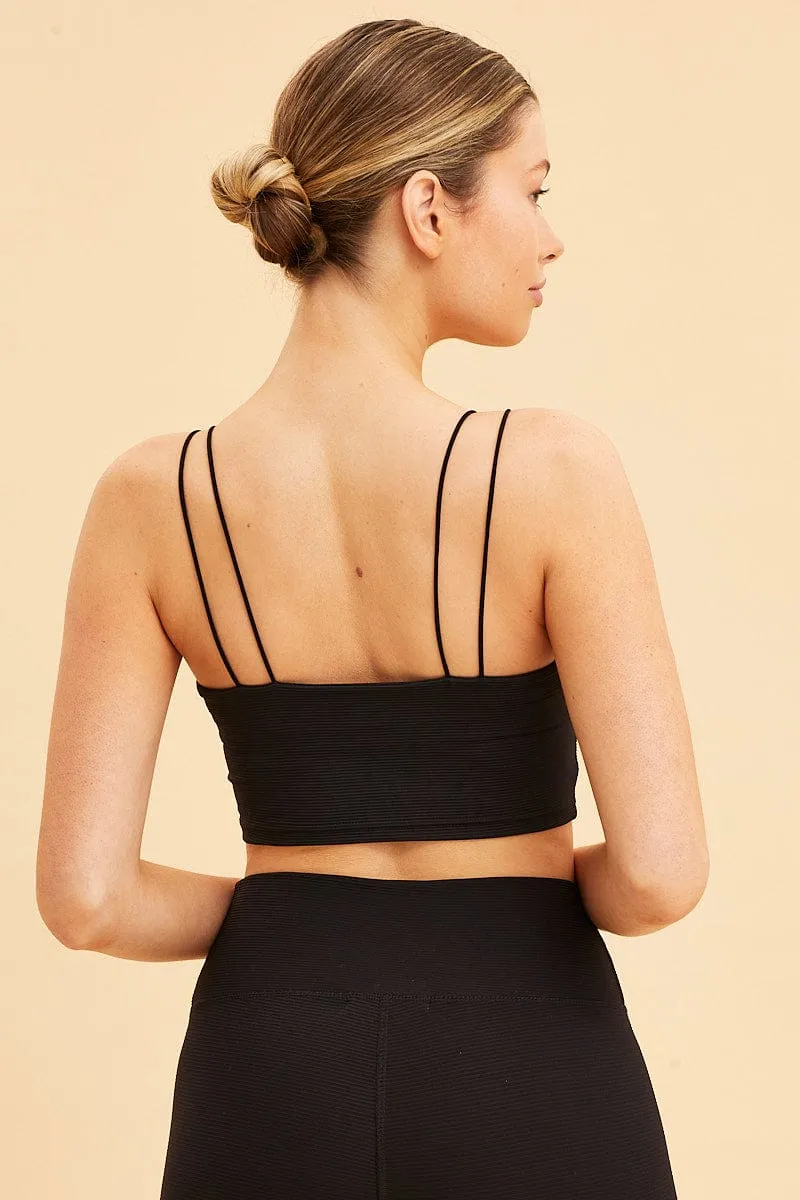 Black Crop Top High Neck Active Rib