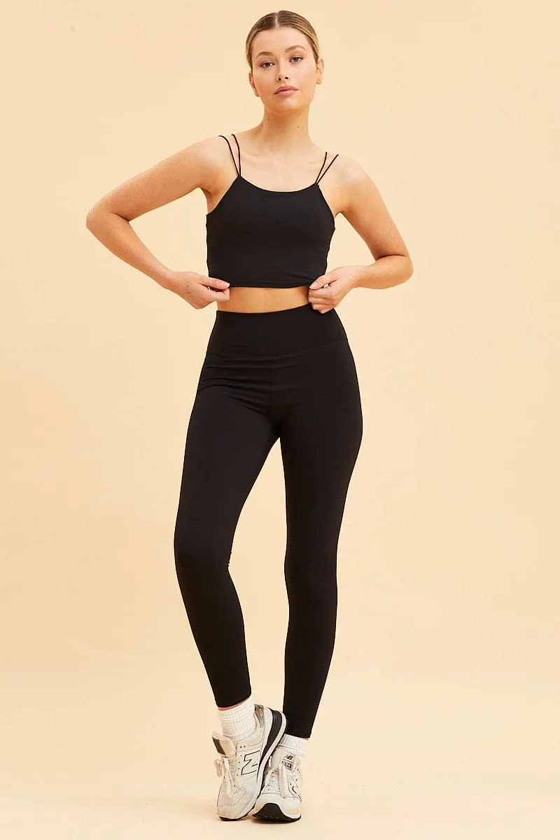 Black Crop Top High Neck Active Rib