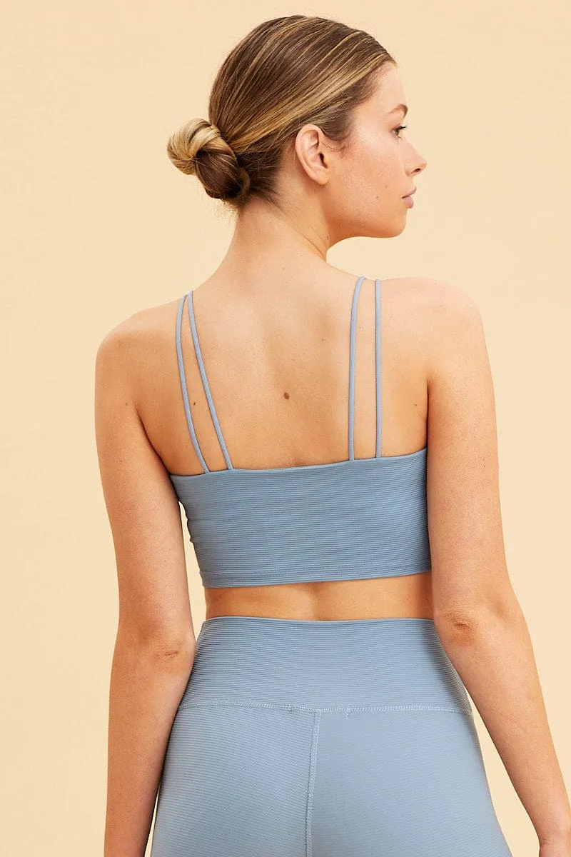 Blue Crop Top High Neck Active Rib