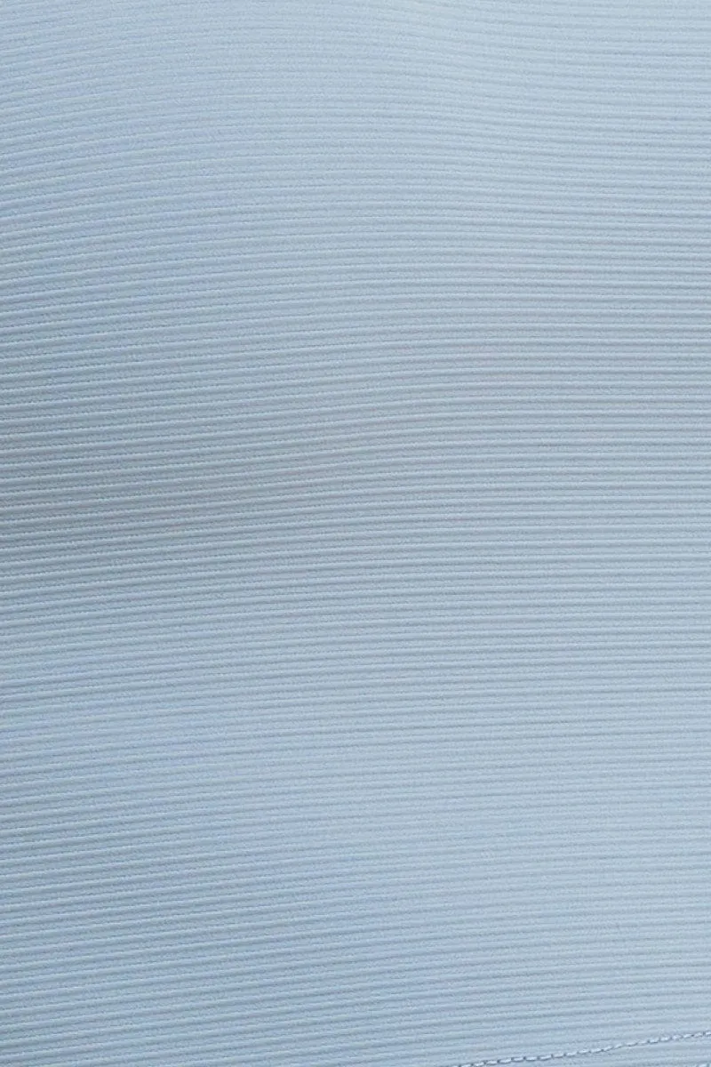 Blue Crop Top High Neck Active Rib