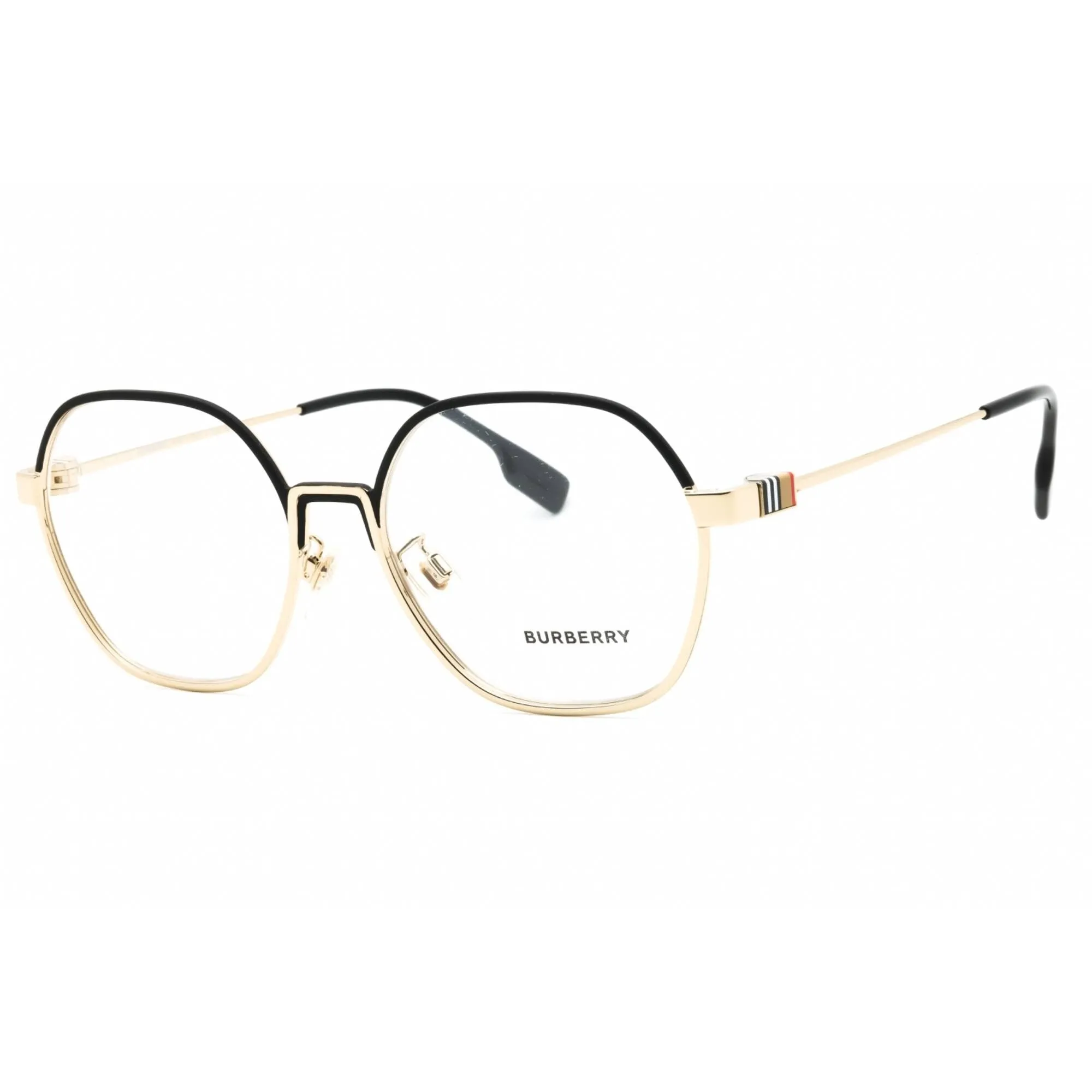 Burberry Men's Eyeglasses - Black/Gold Metal Full Rim Geometric Frame | 0BE1379D 1109