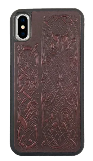 CLEARANCE Leather iPhone Case for XS Max, Celtic Hounds, WIne