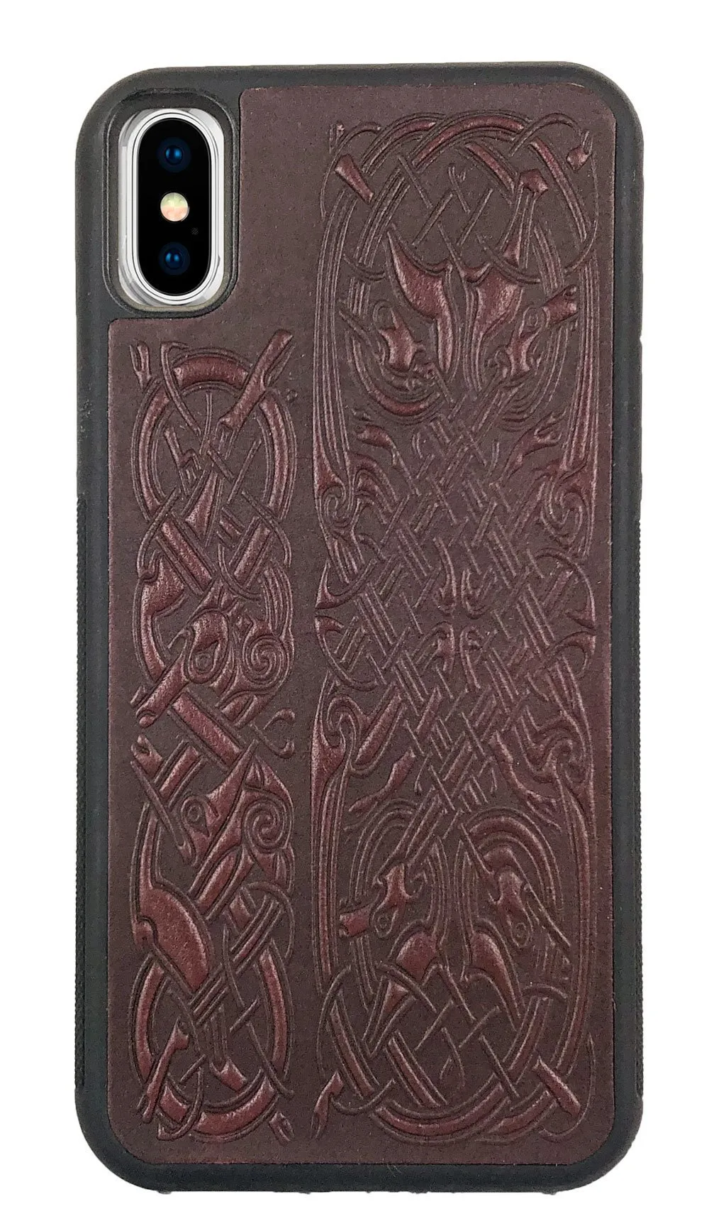 CLEARANCE Leather iPhone Case for XS Max, Celtic Hounds, WIne