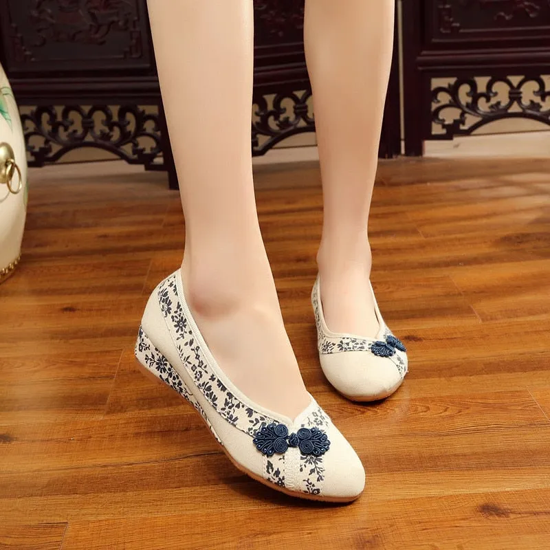 Flower Embroidery Canvas Linen Shoes