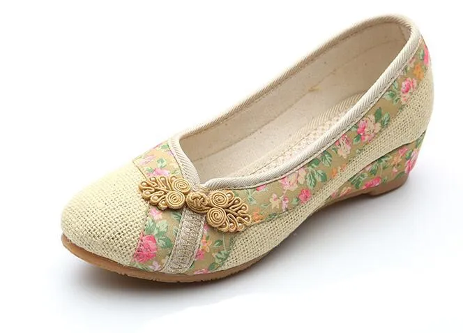 Flower Embroidery Canvas Linen Shoes