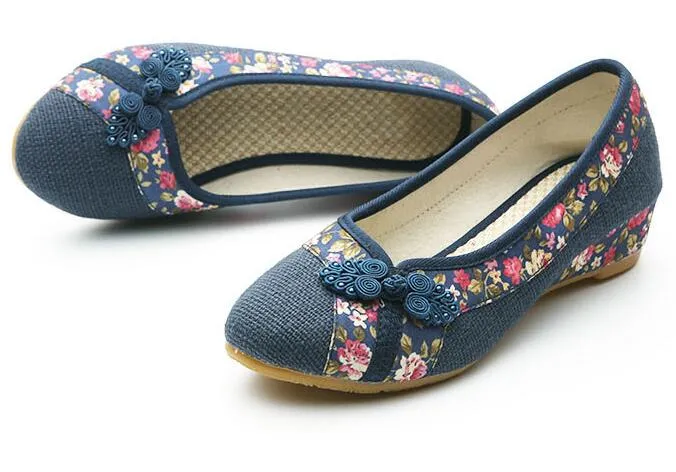 Flower Embroidery Canvas Linen Shoes