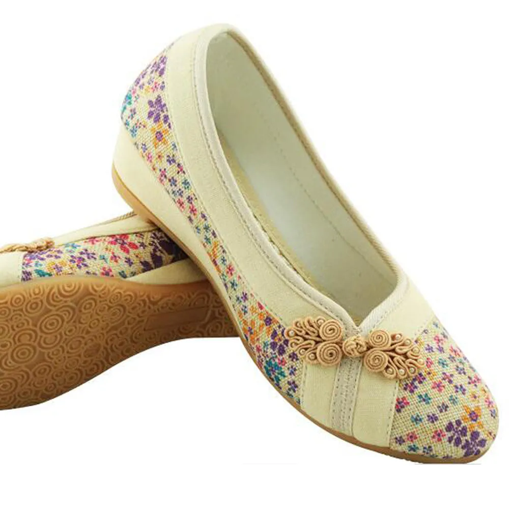 Flower Embroidery Canvas Linen Shoes