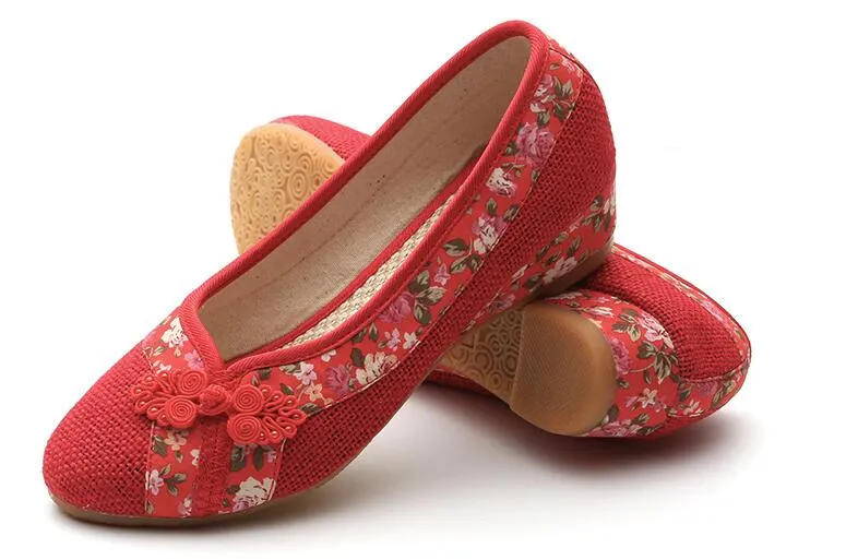 Flower Embroidery Canvas Linen Shoes