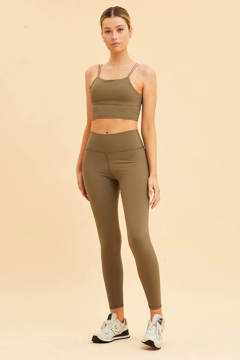 Green Crop Top High Neck Active Rib