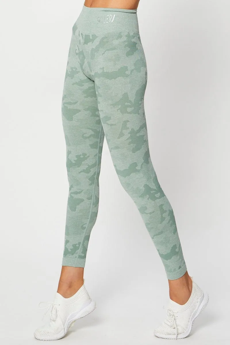 Green Seamless Camo Activewear Leggings