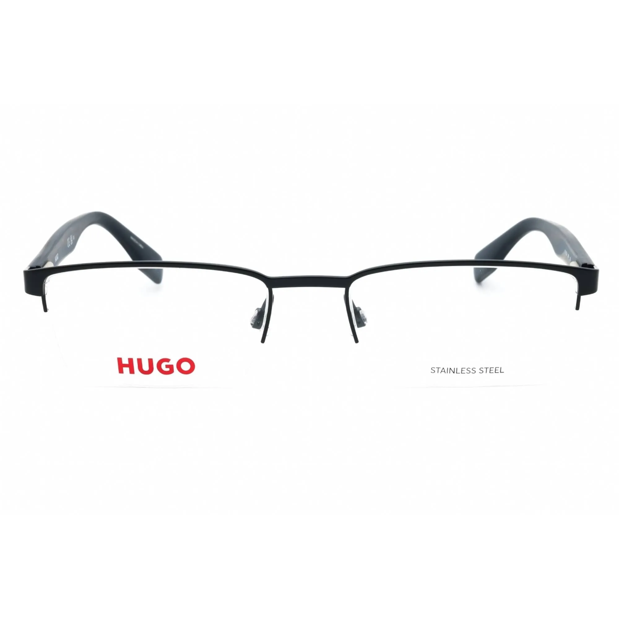 Hugo Men's Eyeglasses - Matte Blue Wood Metal Rectangular Half Rim | HG 0324 02WF 00