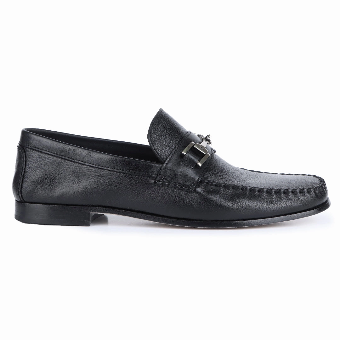 Men´s black leather buckle moccasins