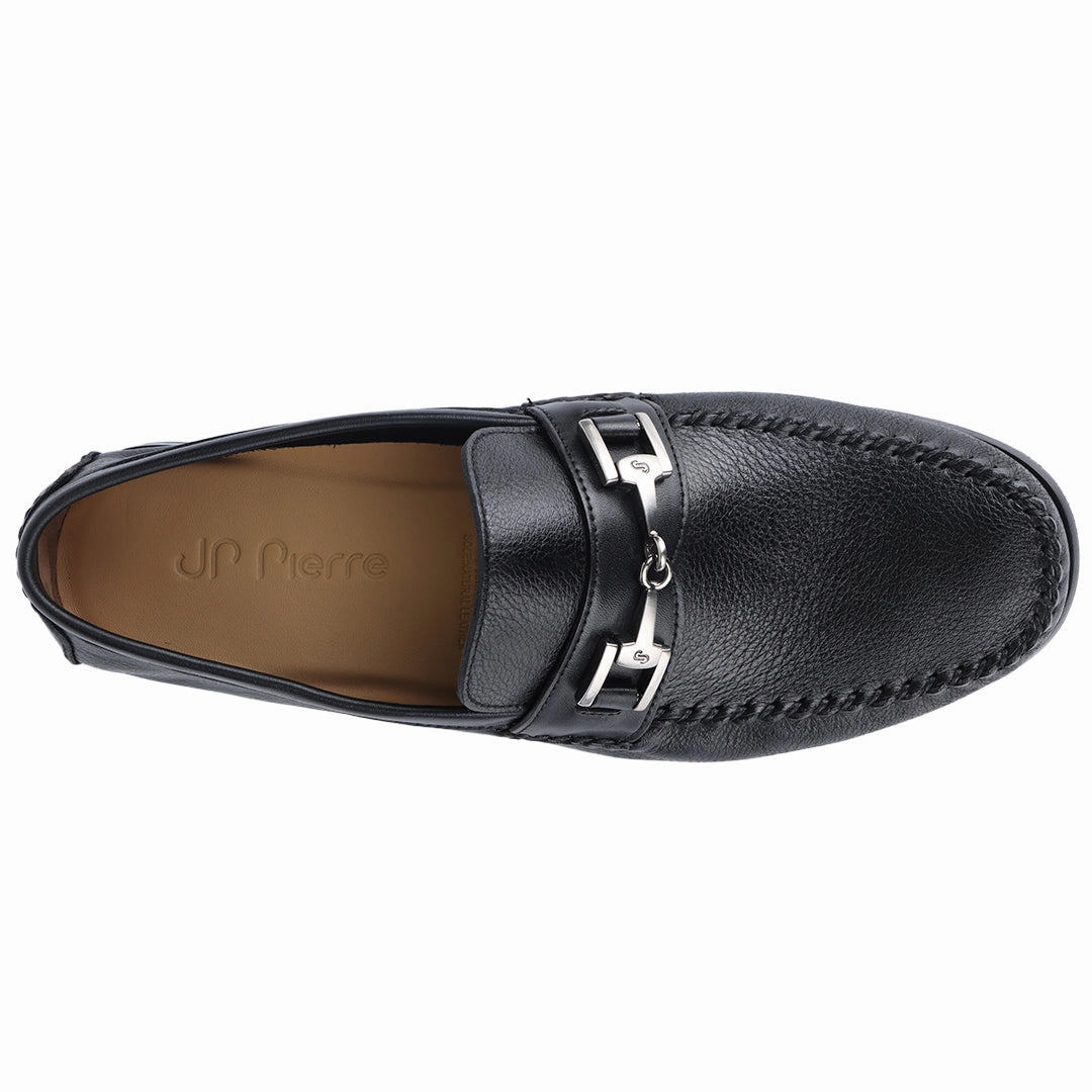Men´s black leather buckle moccasins