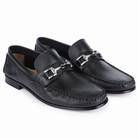 Men´s black leather buckle moccasins
