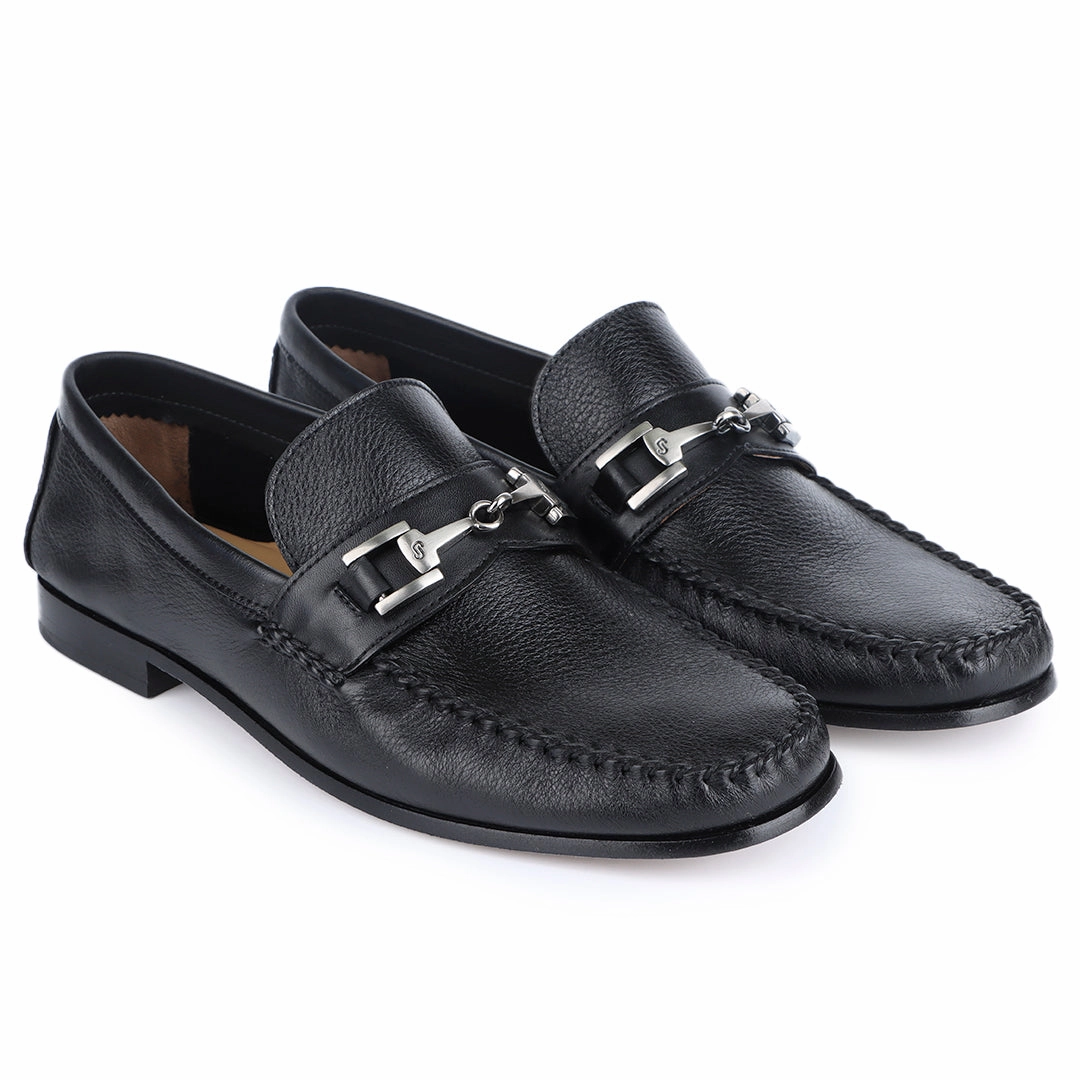 Men´s black leather buckle moccasins