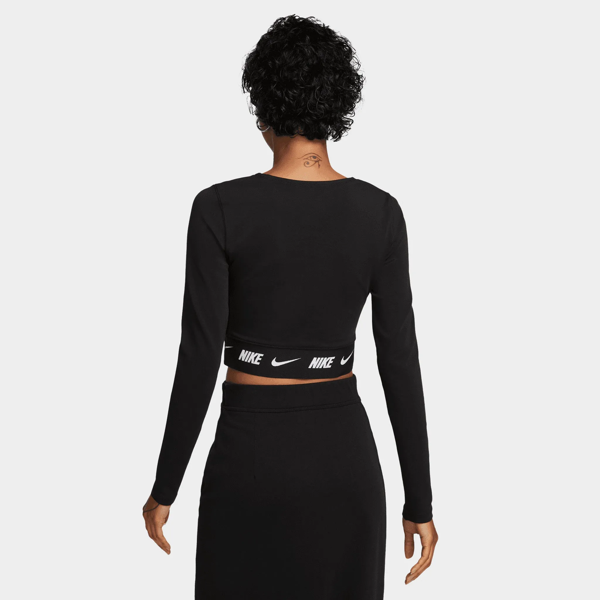 Nike Women's Sportswear Crop Tape Long-Sleeve Top Black / Dark Smoke Grey