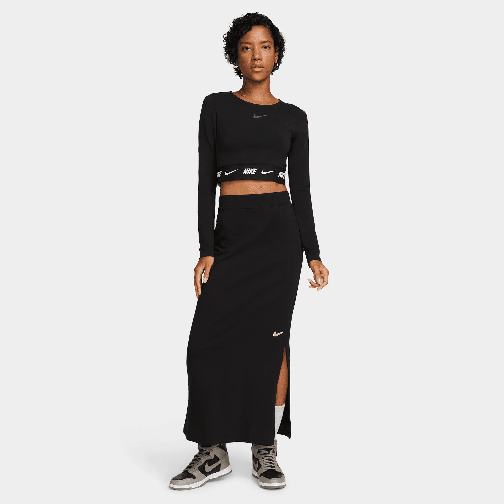 Nike Women's Sportswear Crop Tape Long-Sleeve Top Black / Dark Smoke Grey