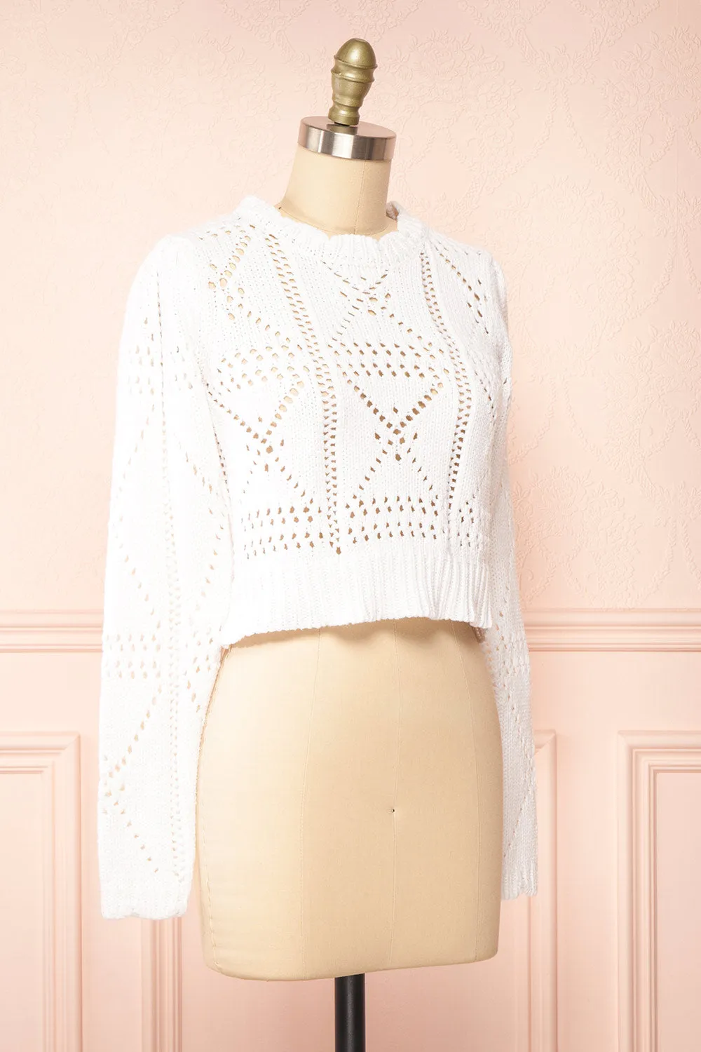 Okoye White | Cropped Knit Sweater