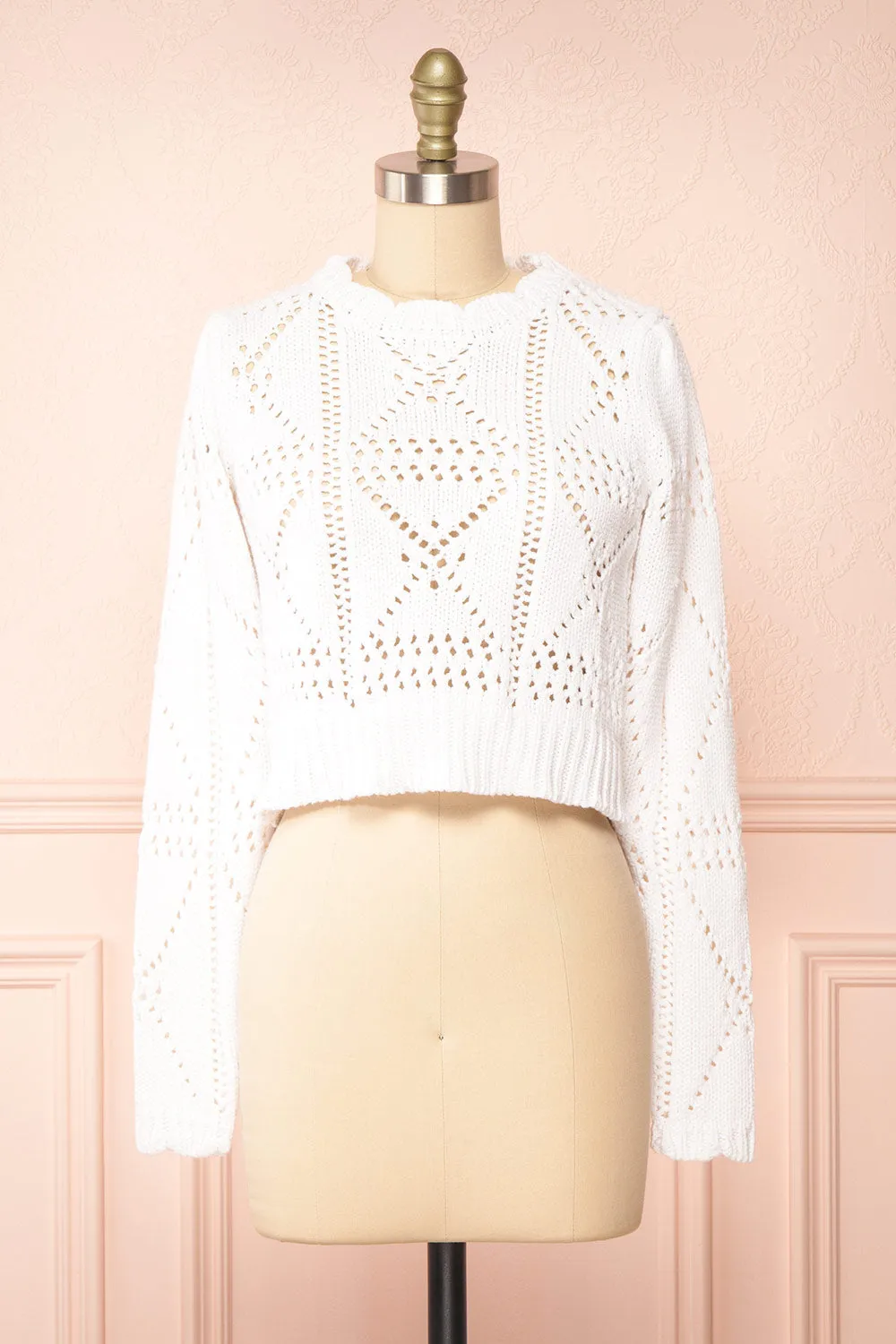 Okoye White | Cropped Knit Sweater