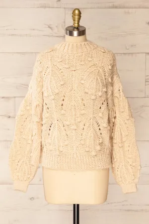 Ouardia Beige | Chunky Knit Open-Work Sweater