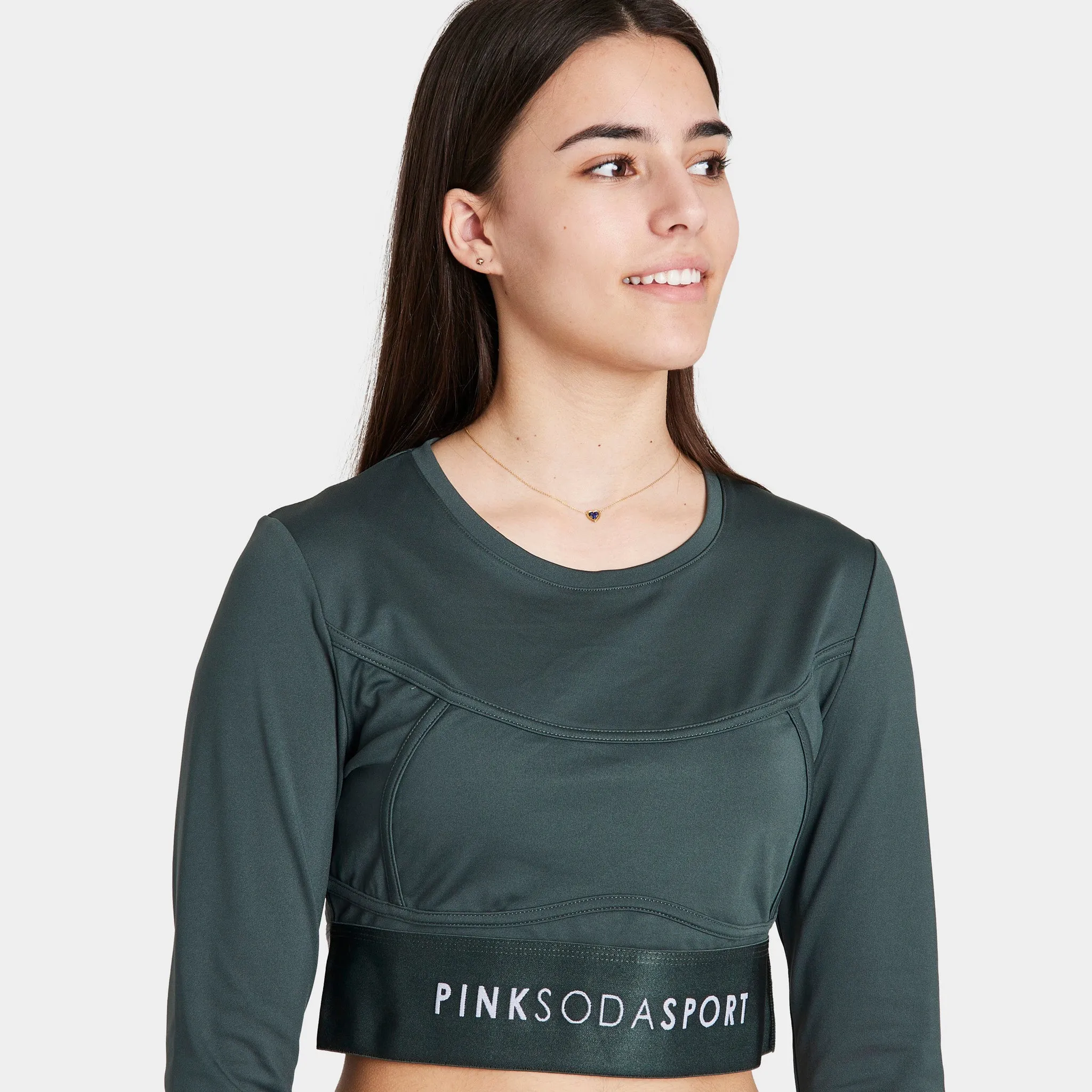 Pink Soda Contour Long Sleeve Fitness Top / Deep Forest