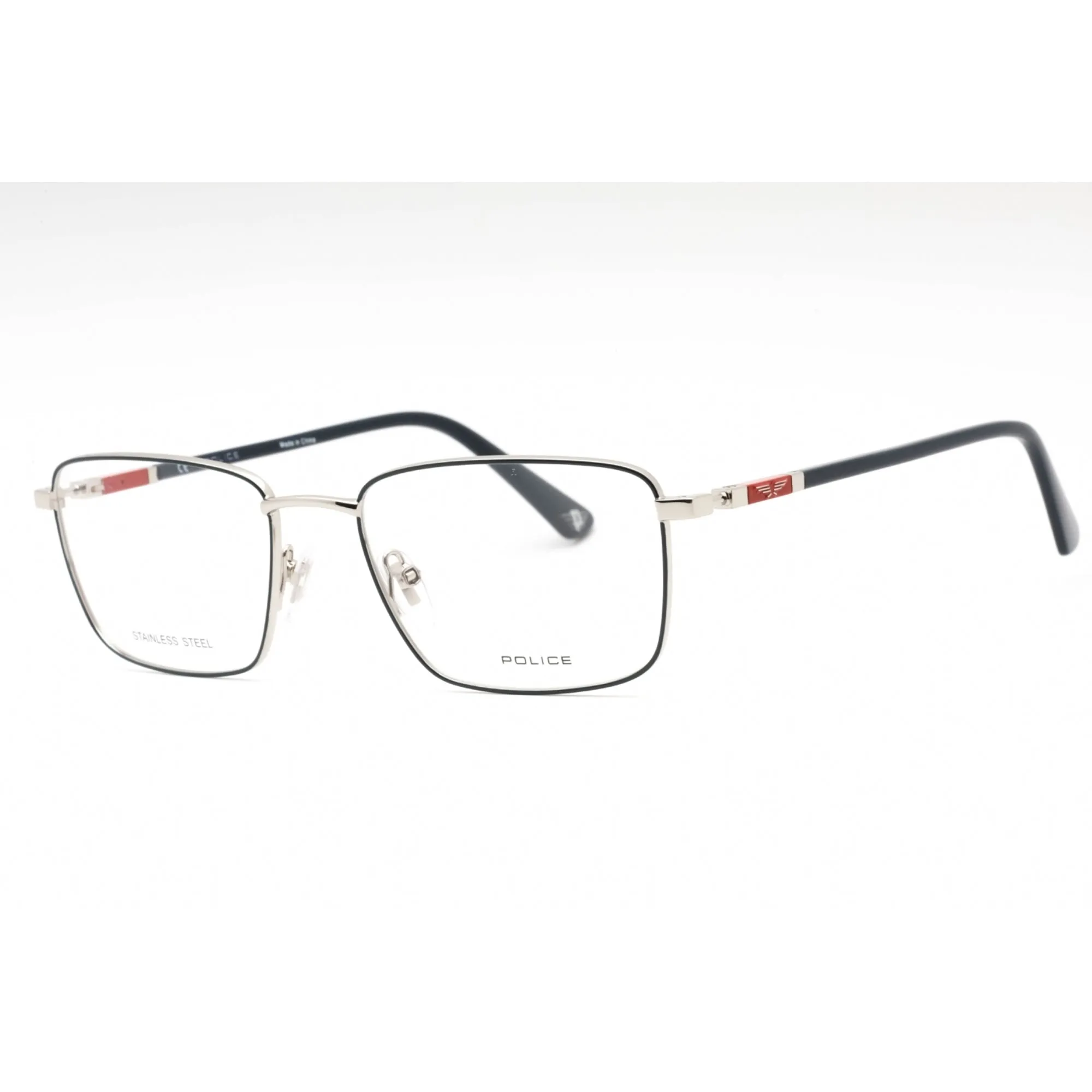 Police Men's Eyeglasses - Blue Silver Metal Rectangular 56mm Frame | VPLE97N 0E70