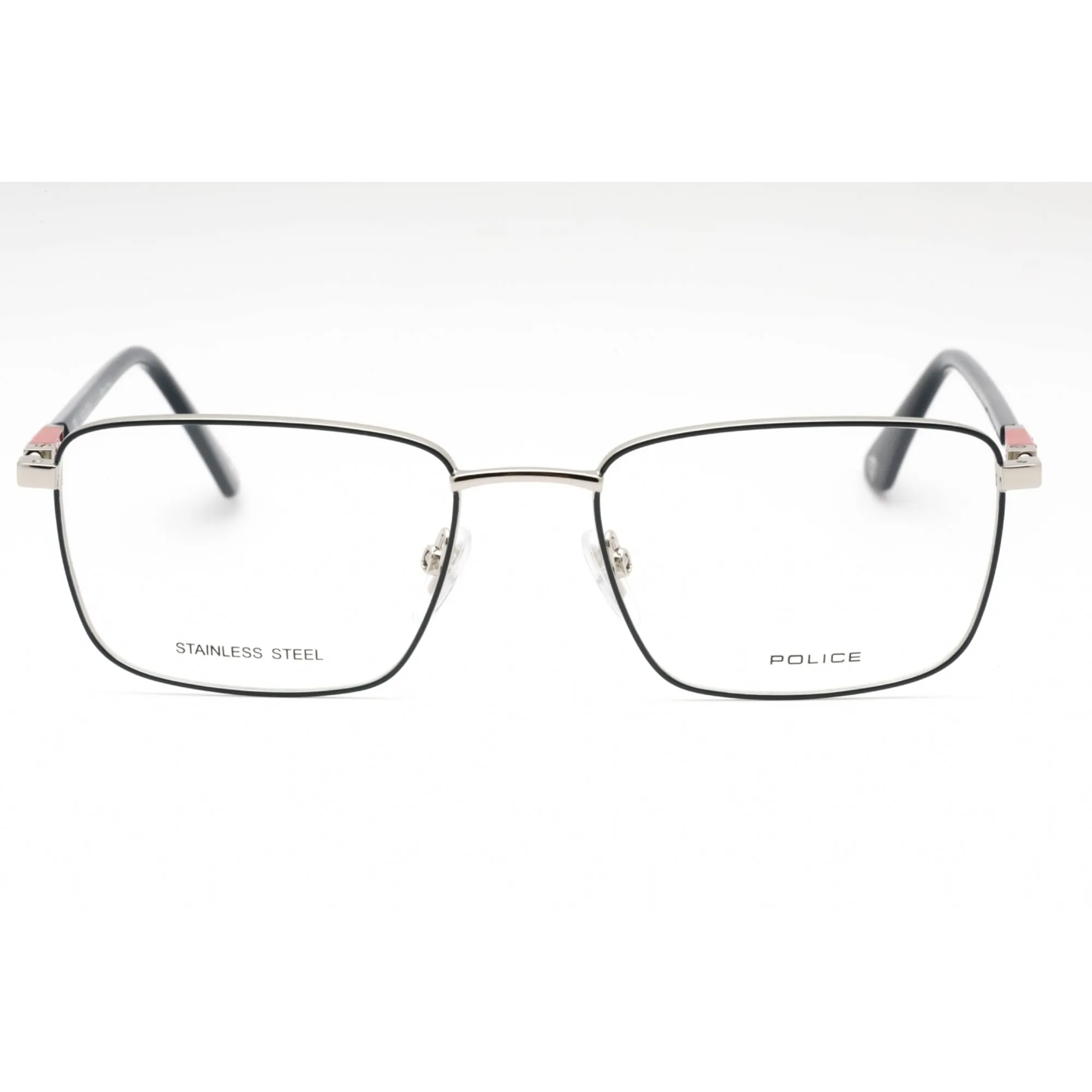Police Men's Eyeglasses - Blue Silver Metal Rectangular 56mm Frame | VPLE97N 0E70