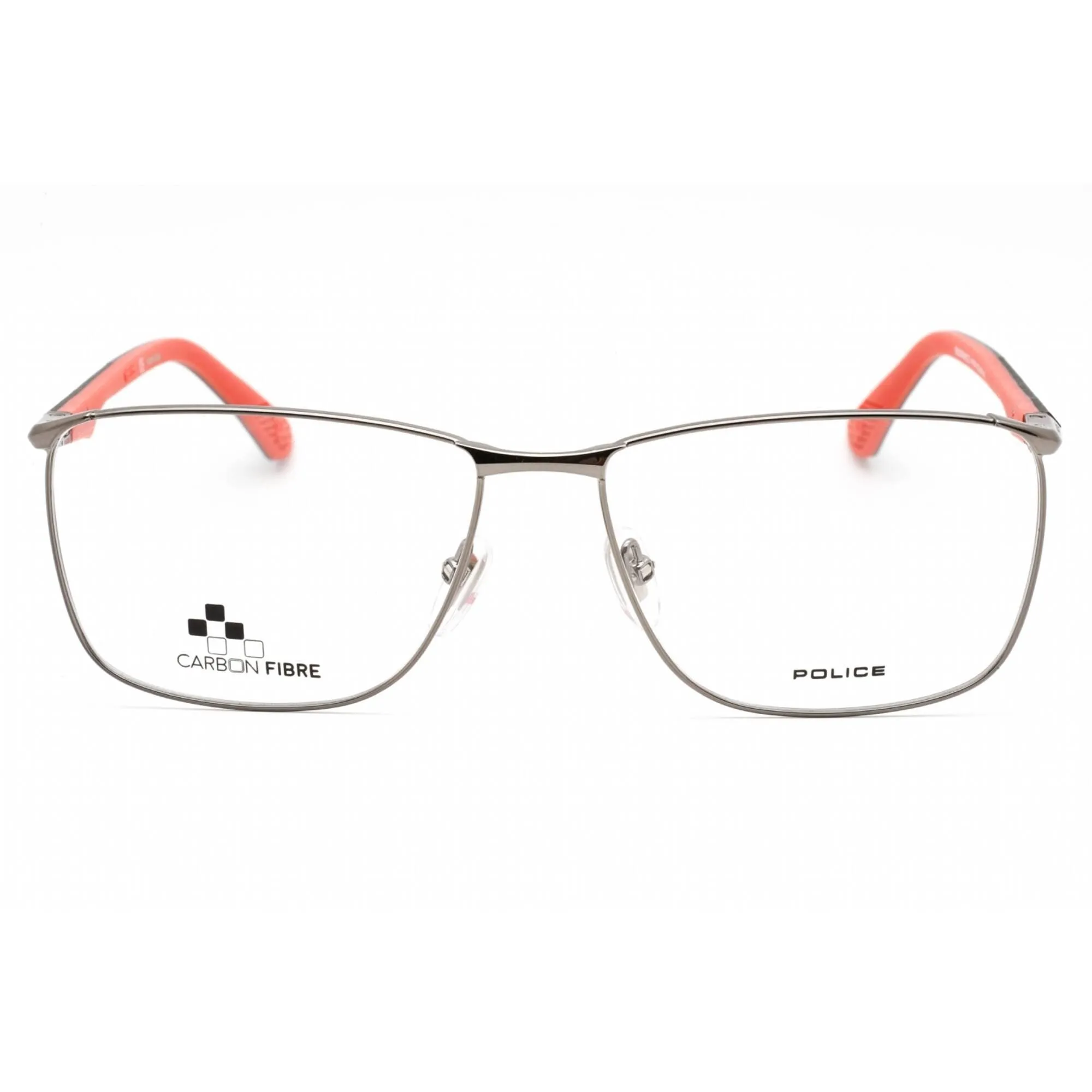 Police Men's Eyeglasses - Shiny Gunmetal Metal Square Frame Clear Lens | VPLF06 0509