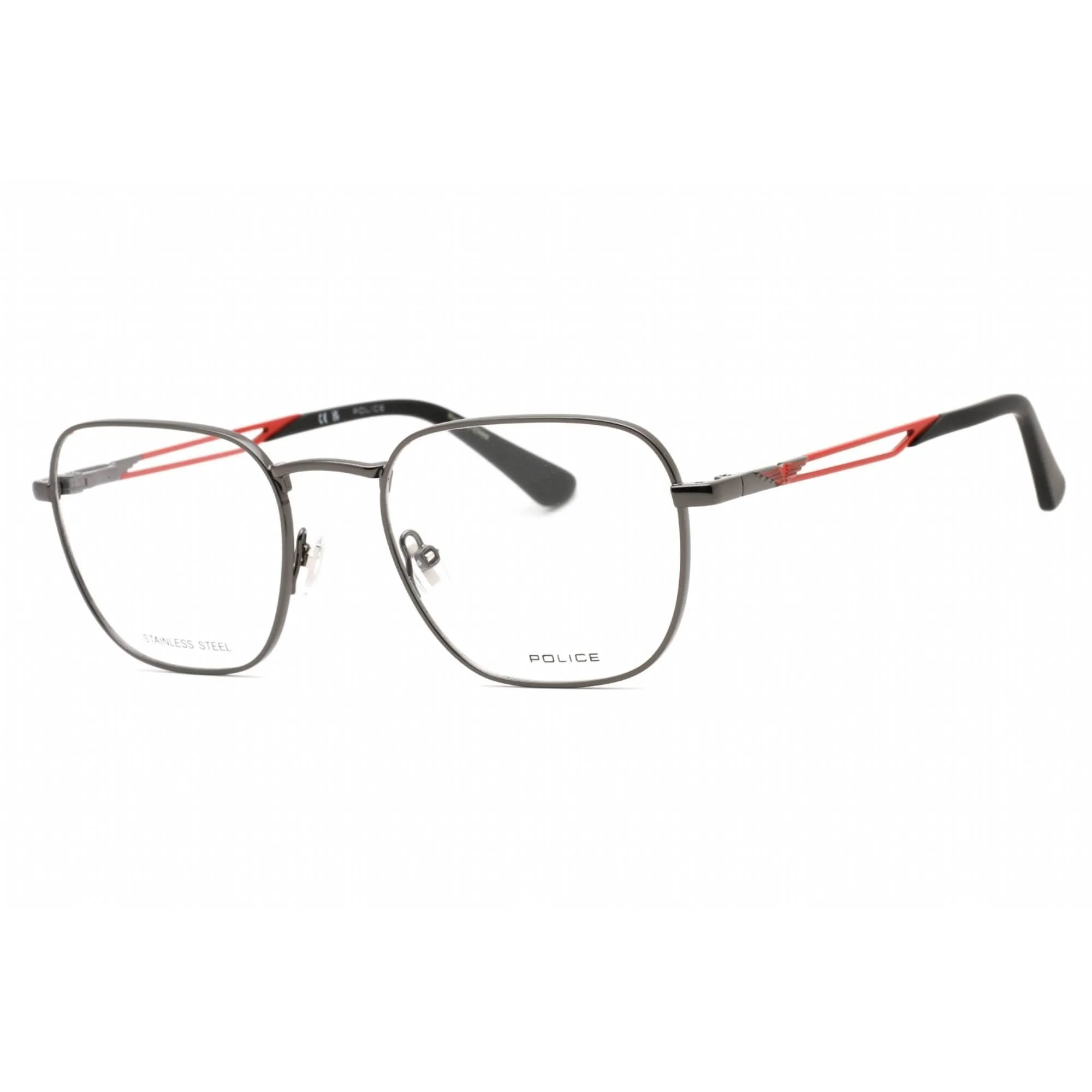 Police Men's Eyeglasses - Shiny Gunmetal Square Frame Clear Demo Lens | VPLF08 0568
