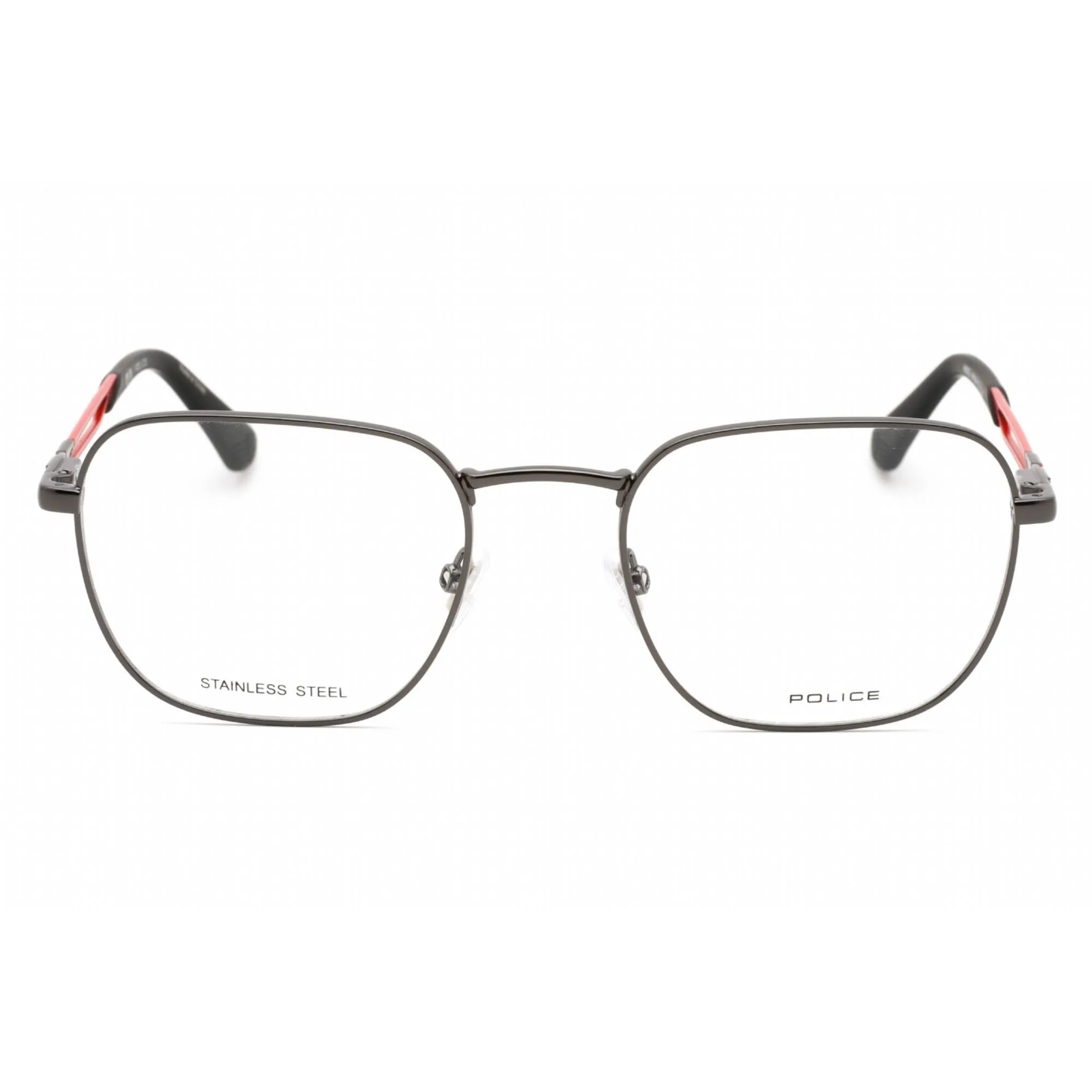 Police Men's Eyeglasses - Shiny Gunmetal Square Frame Clear Demo Lens | VPLF08 0568