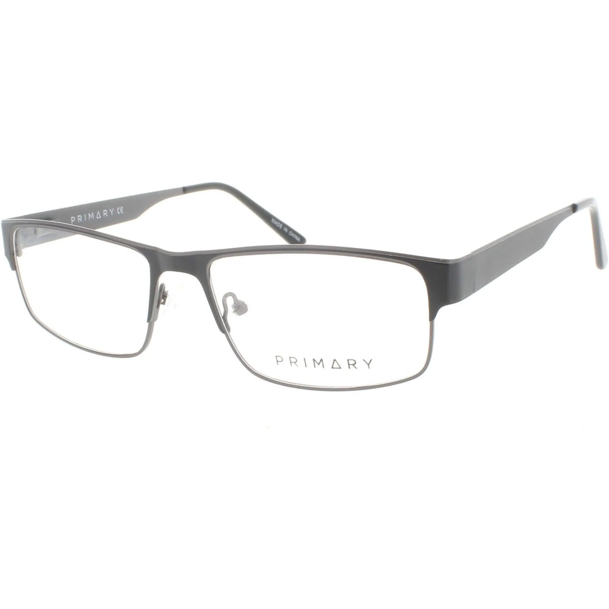 Primary Men's Eyeglasses - Demo Lens Rectangular Full Rim Frame | PN123 BLACK/L. GUN
