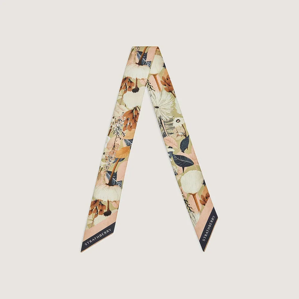 Silk Skinny Scarf - Autumn Floral Print