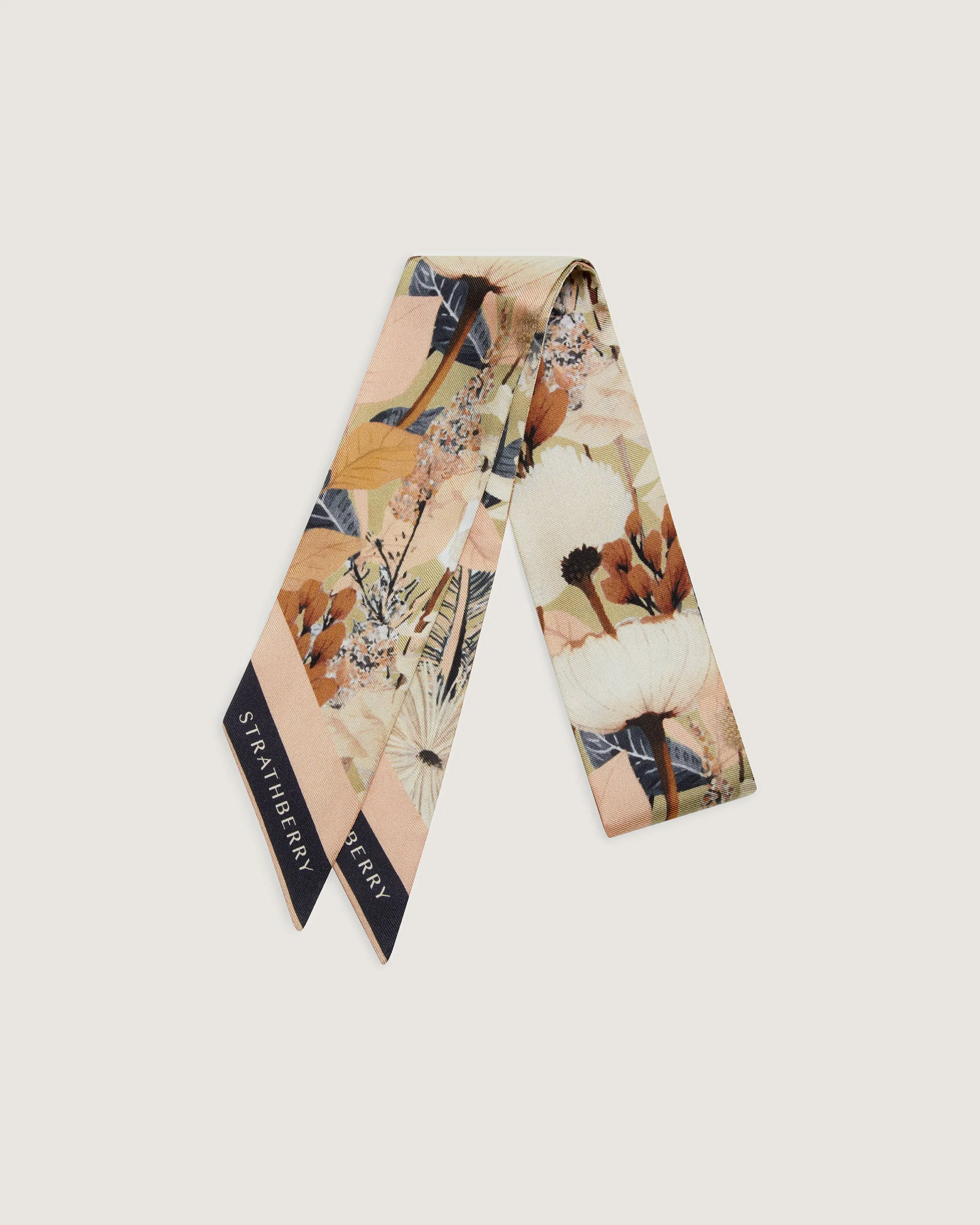 Silk Skinny Scarf - Autumn Floral Print