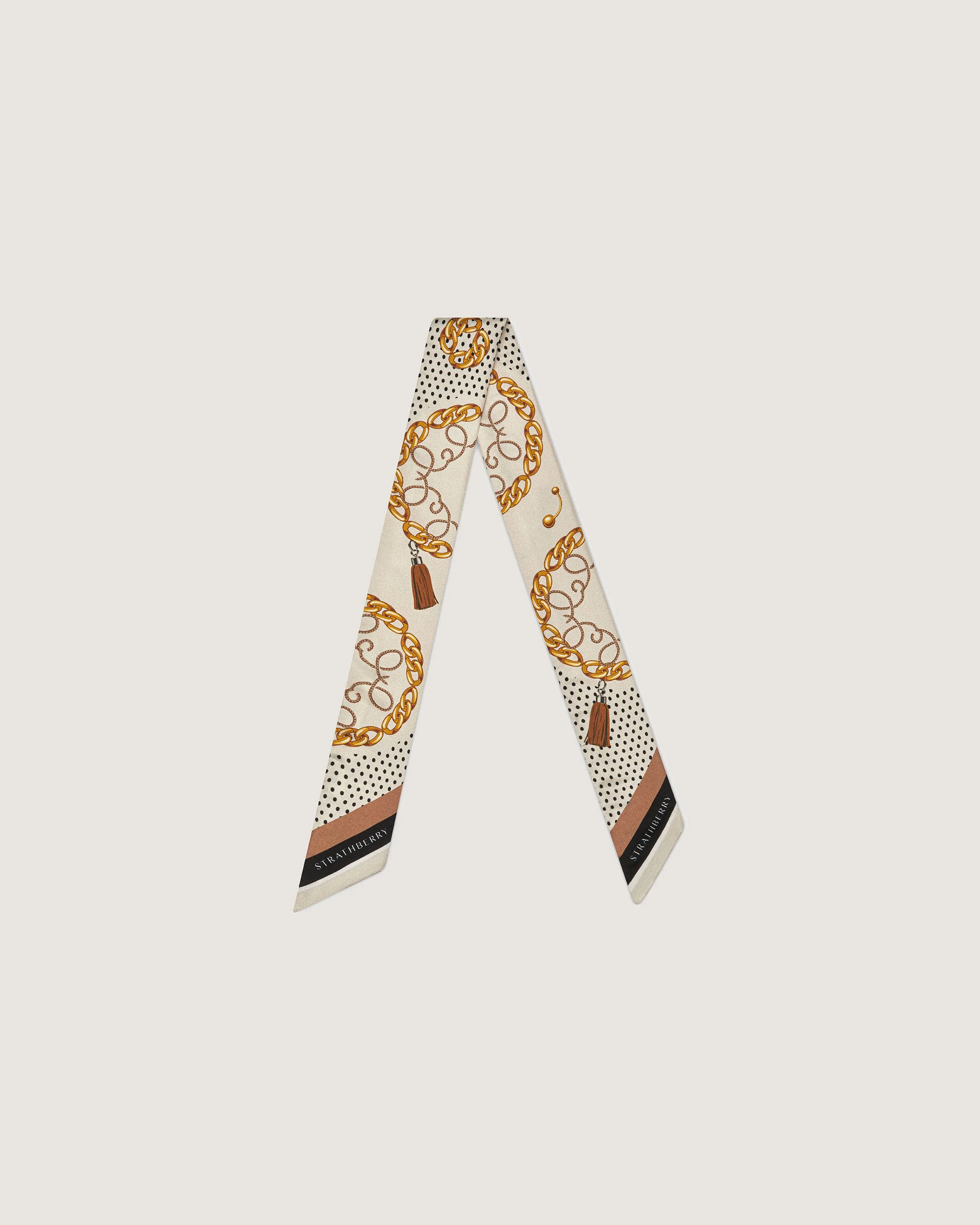 Silk Skinny Scarf - Black/Tan Chain Print