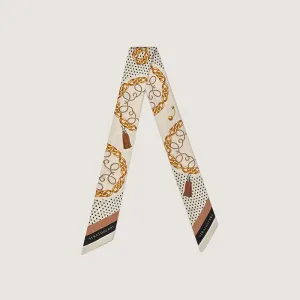 Silk Skinny Scarf - Black/Tan Chain Print