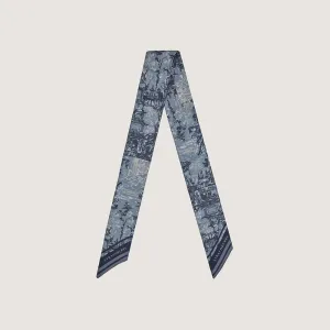 Silk Skinny Scarf - Denim Blue/Navy Oriental Print
