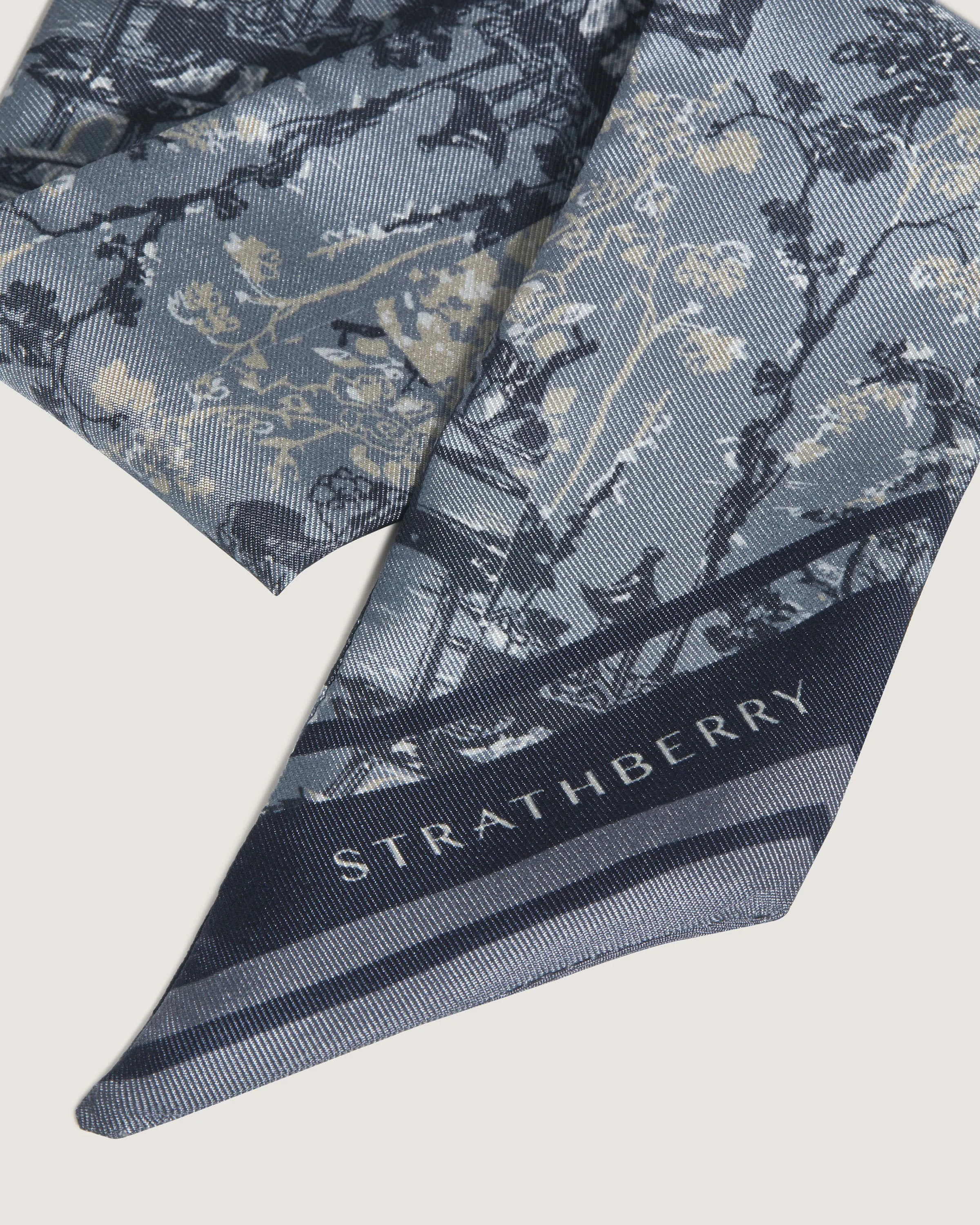 Silk Skinny Scarf - Denim Blue/Navy Oriental Print