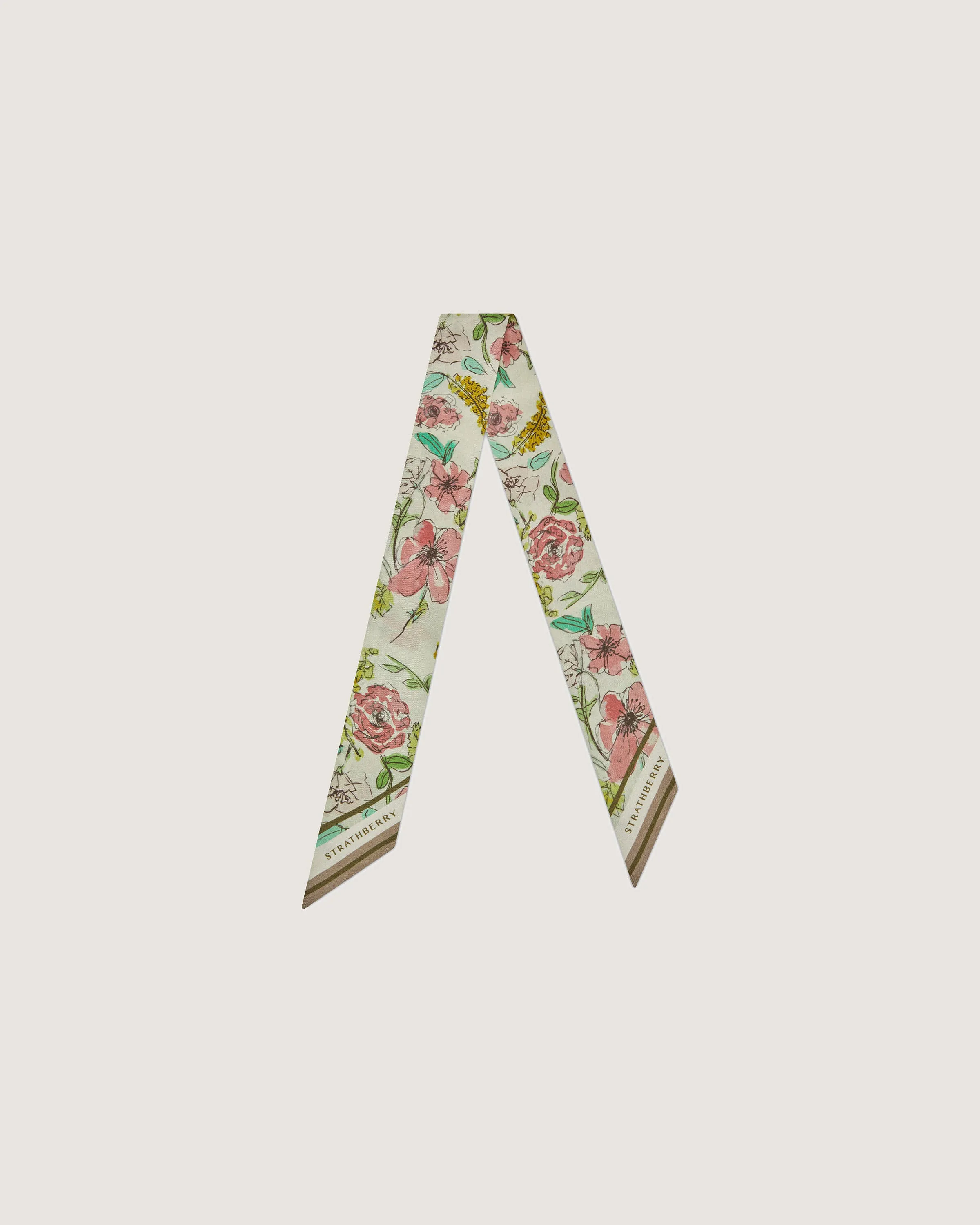 Silk Skinny Scarf - Floral Watercolour Print