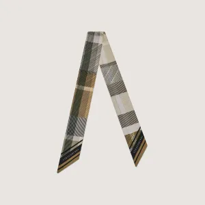 Silk Skinny Scarf - Mushroom Tartan Print