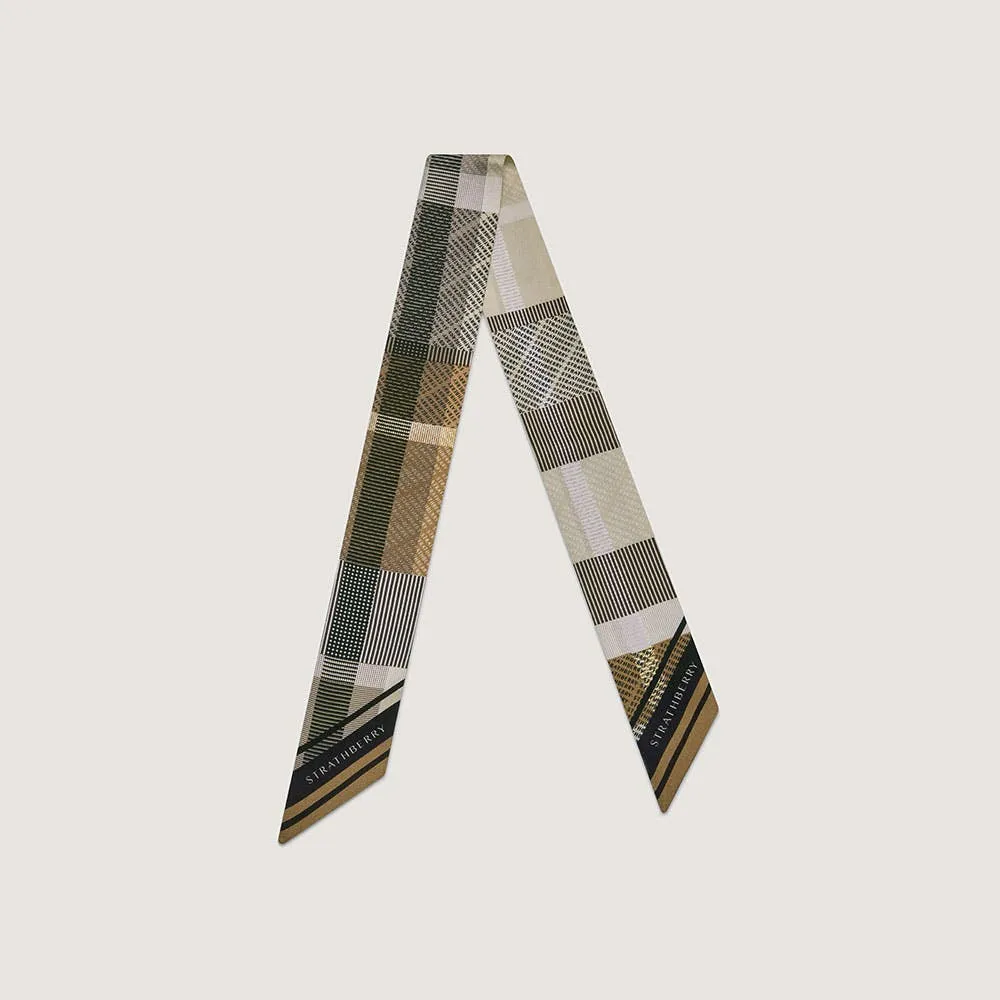 Silk Skinny Scarf - Mushroom Tartan Print