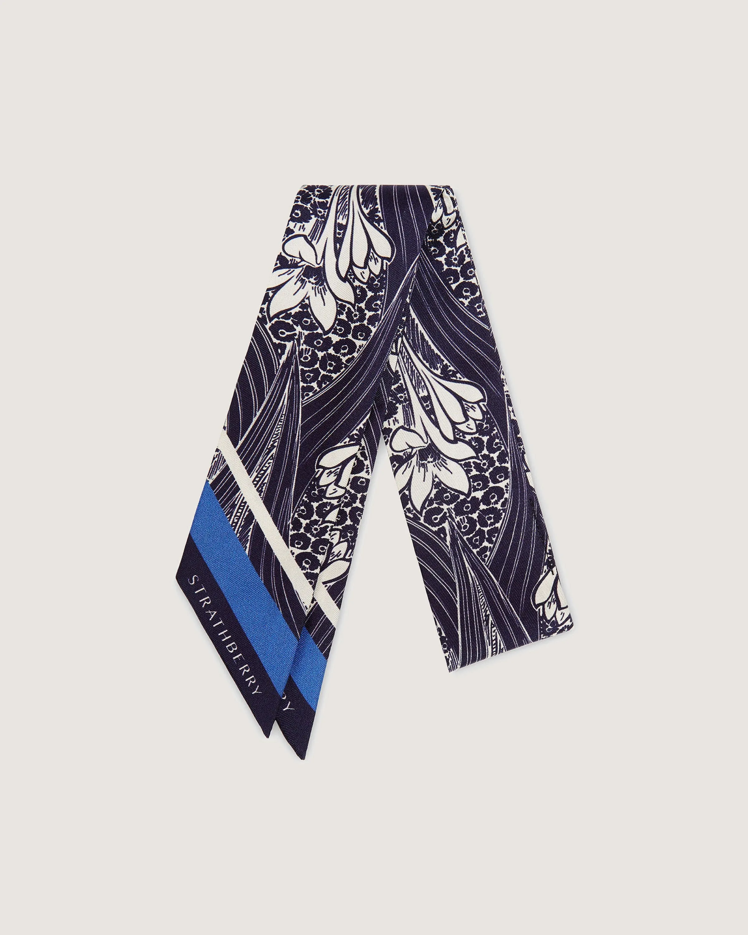 Silk Skinny Scarf - Wallpaper Navy/Vanilla