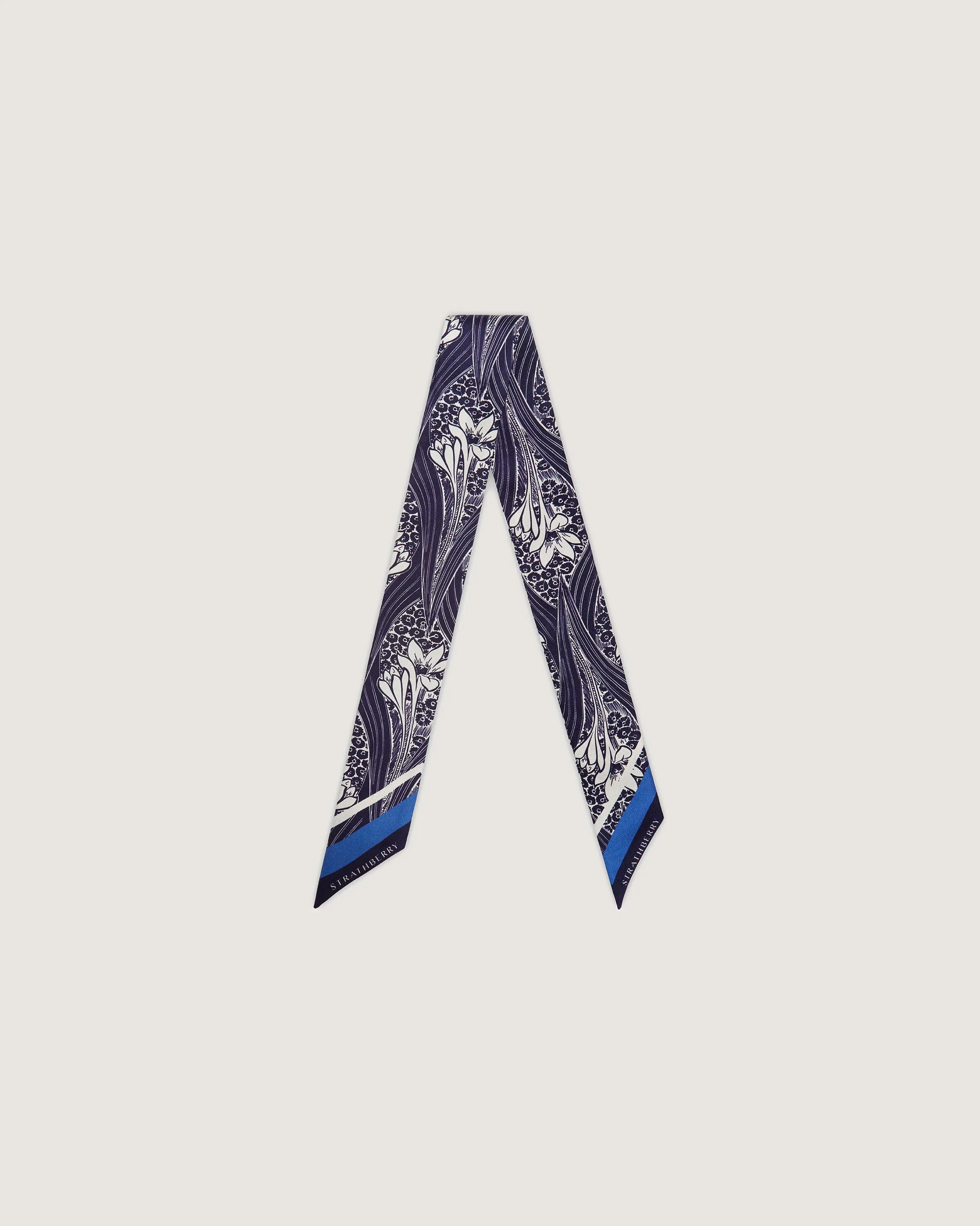 Silk Skinny Scarf - Wallpaper Navy/Vanilla